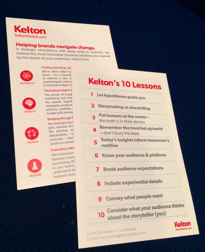 Kelton 10 Lessons of Storymaking TMRE Conference 2014 Researchers Brand Strategy Market Research Storytelling